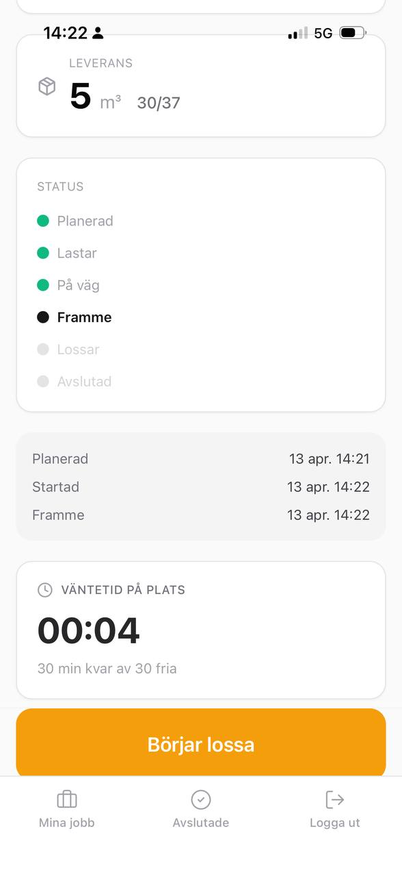 Chaufförsvyn — statusflöde